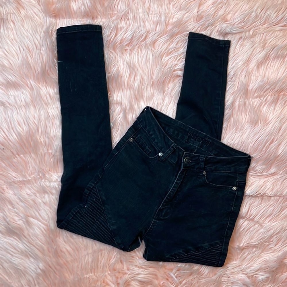 Rue21 Uber Black High‎ Rise Distressed Moto Ankle Jegging Size 0